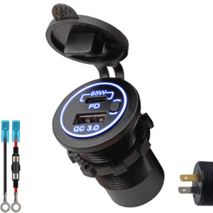 ProRide 12V USB/USB C Stopcontact 2 Poorten Inbouw met Schakelaar - 65W/QC3.0 - met Aansluitkabel 60cm en Glaszekering 10A