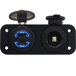 ProRide 12V USB C Autolader 2 Poorten Inbouw - 30W/QC4.0 - met 12/24V Sigaretten stopcontact - Blauw