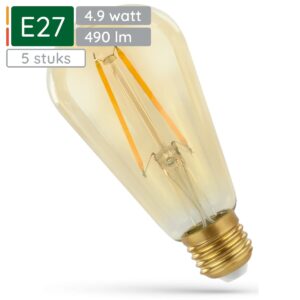 Spectrum LED Lamp E27 4.9W 230V - 490 Lumen - 2400K Warm wit - Gezellig licht - Energiezuinig - 5 stuks