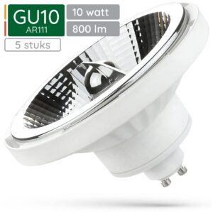 Spectrum GU10 LED Spot AR111 - 10 Watt - 230V - 800 Lumen - 3000K Warm wit - Gezellig licht - Energiezuinig - 5 stuks