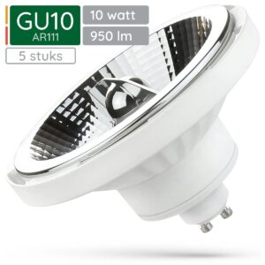 Spectrum GU10 LED Spot AR111 - 10 Watt - 230V - 950 Lumen - 3000K Warm wit - Gezellig licht - Energiezuinig - 5 stuks