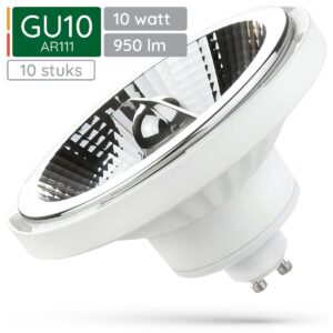 Spectrum GU10 LED Spot AR111 - 10 Watt - 230V - 950 Lumen - 3000K Warm wit - Gezellig licht - Energiezuinig - 10 stuks