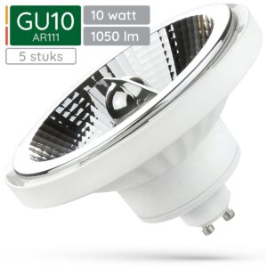 Spectrum GU10 LED Spot AR111 - 10 Watt - 230V - 1050 Lumen - 4000K Neutraal wit - Natuurlijk licht - Energiezuinig - 5 stuks