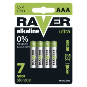 Raver Alkaline Batterijen AAA - Penlite LR03 - 1.5V - Blister van 4 stuks