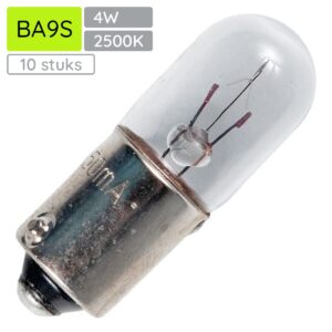 Signaallamp Ba9s 12V 4W - 333 mAh - 10 stuks - T10 Gloeilamp Ø10mm - 28mm - 2500K - Dimbaar
