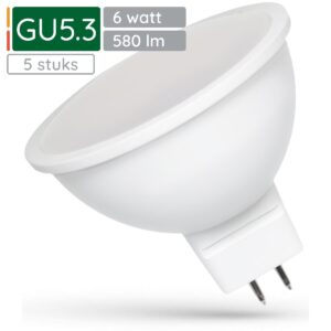 Spectrum LED Lamp GU5.3 6W - 12V - 580 Lumen - 3000K Warm Wit - Gezellig licht - Energiezuinig - 5 stuks