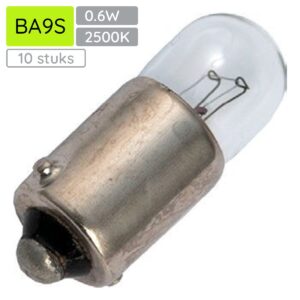 Signaallamp Ba9s 12V 0.6W - 50 mAh - 10 stuks - T9 Gloeilamp Ø9mm - 23mm - 2500K - Dimbaar