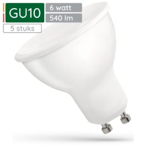 Spectrum LED Lamp GU10 6W - 230V - 540 Lumen - 6000K Koud wit - Helder daglicht - Energiezuinig - 5 stuks