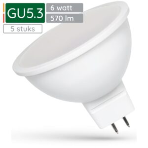 Spectrum LED Lamp GU5.3 6W - 12V - 570 Lumen - 4000K Neutraal Wit - Natuurlijk licht - Energiezuinig - 5 stuks