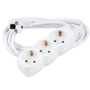 Technik Stekkerdoos 3 Meter - 3-Voudig Verlengsnoer met Stekkerdoos - Wit - 3 Stuks
