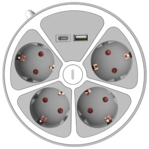 Technik Stekkerdoos met USB 1.4 Meter - Rond - 4-Voudig - USB C - USB A - Wit - 3 Stuks