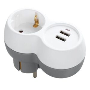 Technik Verdeelstekker met USB Horizontaal - 1-Voudig en 2x USB - Doorvoerstekker - Wit