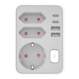 Technik Verdeelstekker met USB C en Schakelaar - 3-Voudig - 2x USB C - 2x USB A - Doorvoerstekker - Wit