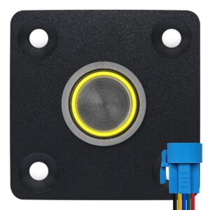 ProRide Metalen Pulsschakelaar Inbouwpaneel 220V OFF-(ON) - 16mm - met Aansluitkabel - Spatwaterdicht - LED indicatie Geel