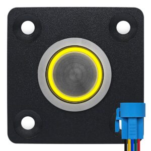 ProRide Metalen Pulsschakelaar Inbouwpaneel 220V OFF-(ON) - 19mm - met Aansluitkabel - Spatwaterdicht - LED indicatie Geel