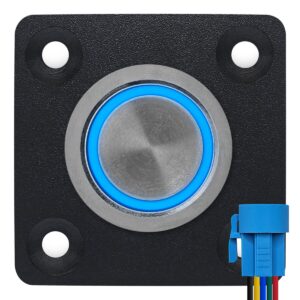 ProRide Metalen Pulsschakelaar Inbouwpaneel 220V OFF-(ON) - 22mm - met Aansluitkabel - Spatwaterdicht - LED indicatie Blauw