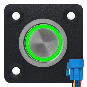 ProRide Metalen Pulsschakelaar Inbouwpaneel 220V OFF-(ON) - 22mm - met Aansluitkabel - Spatwaterdicht - LED indicatie Groen