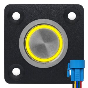 ProRide Metalen Pulsschakelaar Inbouwpaneel 220V OFF-(ON) - 22mm - met Aansluitkabel - Spatwaterdicht - LED indicatie Geel