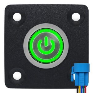 ProRide Metalen Pulsschakelaar Inbouwpaneel 12V OFF-(ON) - 19mm - met Aansluitkabel - Spatwaterdicht - 12V/24V - LED indicatie Groen