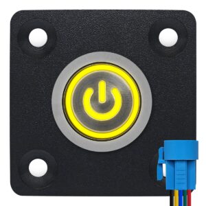 ProRide Metalen drukschakelaar Inbouwpaneel 12V ON-OFF - 19mm - met Aansluitkabel - 12V/24V - LED indicatie Geel