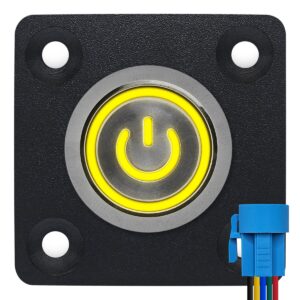 ProRide Metalen drukschakelaar Inbouwpaneel 12V ON-OFF - 22mm - met Aansluitkabel - 12V/24V - LED indicatie Geel