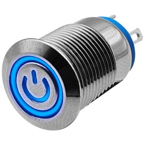 ProRide Metalen Drukschakelaar 12V ON-OFF - 12mm - Aan/uit schakelaar - Spatwaterdicht - 12V/24V - LED Indicatie Blauw