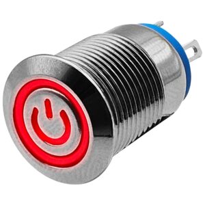 ProRide Metalen Drukschakelaar 12V ON-OFF - 12mm - Aan/uit schakelaar - Spatwaterdicht - 12V/24V - LED Indicatie Rood