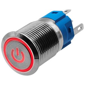 ProRide Metalen Drukschakelaar 12V ON-OFF - 16mm - Aan/uit schakelaar - Spatwaterdicht - 12V/24V - LED Indicatie Rood