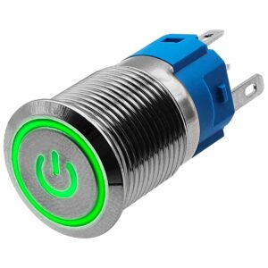 ProRide Metalen Drukschakelaar 220V ON-OFF - 16mm - Aan/uit schakelaar - Spatwaterdicht - LED Indicatie Groen