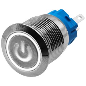 ProRide Metalen Drukschakelaar ON-OFF - 19mm -  Spatwaterdicht - 12V/24V - LED Indicatie Wit