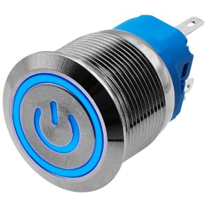 ProRide Metalen Drukschakelaar 220V ON-OFF - 22mm - Aan/uit schakelaar - Spatwaterdicht - LED Indicatie Blauw