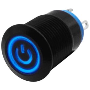 ProRide Metalen Drukschakelaar ON-OFF - 12mm -  Spatwaterdicht - 12V/24V - LED Indicatie Blauw