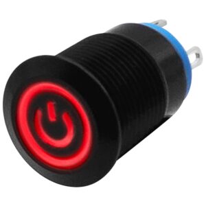 ProRide Metalen Drukschakelaar ON-OFF - 12mm -  Spatwaterdicht - 12V/24V - LED Indicatie Rood