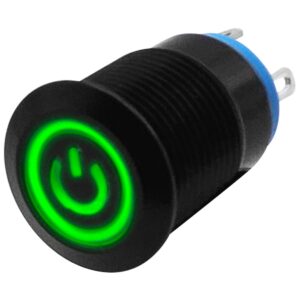 ProRide Metalen Drukschakelaar ON-OFF - 12mm -  Spatwaterdicht - 12V/24V - LED Indicatie Groen