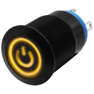 ProRide Metalen Drukschakelaar ON-OFF - 12mm -  Spatwaterdicht - 12V/24V - LED Indicatie Geel
