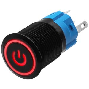 ProRide Metalen Pulsschakelaar 220V OFF-(ON) - 16mm - Momentschakelaar - Spatwaterdicht - LED Indicatie Rood