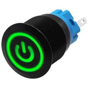 ProRide Metalen Drukschakelaar 220V ON-OFF - 19mm - Aan/uit schakelaar - Spatwaterdicht - LED Indicatie Groen