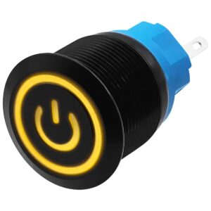 ProRide Metalen Pulsschakelaar 220V OFF-(ON) - 22mm - Momentschakelaar - Spatwaterdicht - LED Indicatie Geel