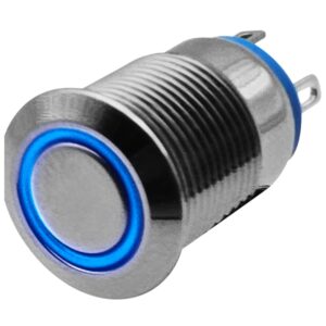 ProRide Metalen Drukschakelaar 12V ON-OFF - 12mm - Aan/uit schakelaar - Spatwaterdicht - 12V/24V - LED Indicatie Blauw