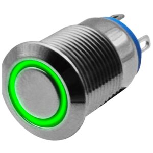 ProRide Metalen Drukschakelaar 12V ON-OFF - 12mm - Aan/uit schakelaar - Spatwaterdicht - 12V/24V - LED Indicatie Groen