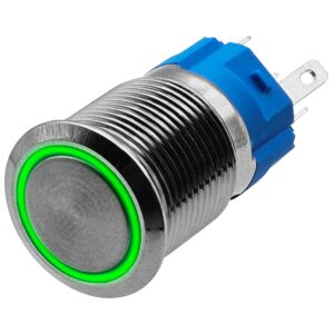 ProRide Metalen Pulsschakelaar 12V OFF-(ON) - 16mm - Momentschakelaar - Spatwaterdicht - 12V/24V - LED Indicatie Groen