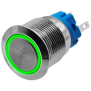 ProRide Metalen Drukschakelaar 12V ON-OFF - 19mm - Aan/uit schakelaar - Spatwaterdicht - 12V/24V - LED Indicatie Groen