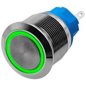 ProRide Metalen Drukschakelaar 12V ON-OFF - 22mm - Aan/uit schakelaar - Spatwaterdicht - 12V/24V - LED Indicatie Groen