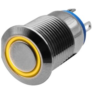 ProRide Metalen Drukschakelaar 220V ON-OFF - 12mm - Aan/uit schakelaar - Spatwaterdicht - LED Indicatie Geel