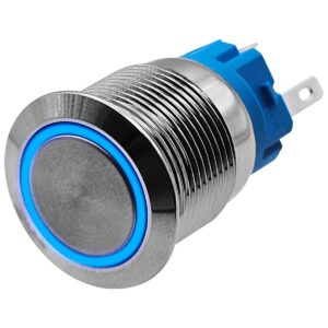 ProRide Metalen Drukschakelaar 220V ON-OFF - 19mm - Aan/uit schakelaar - Spatwaterdicht - LED Indicatie Blauw