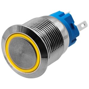 ProRide Metalen Drukschakelaar 220V ON-OFF - 19mm - Aan/uit schakelaar - Spatwaterdicht - LED Indicatie Geel