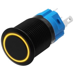 ProRide Metalen Pulsschakelaar 12V OFF-(ON) - 16mm - Momentschakelaar - Spatwaterdicht - 12V/24V - LED Indicatie Geel