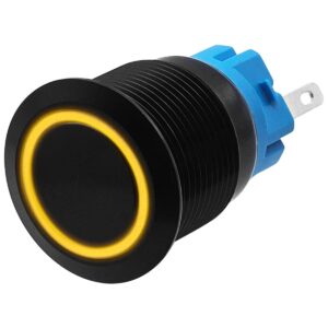 ProRide Metalen Pulsschakelaar 12V OFF-(ON) - 19mm - Momentschakelaar - Spatwaterdicht - 12V/24V - LED Indicatie Geel