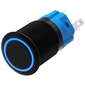 ProRide Metalen Pulsschakelaar 220V OFF-(ON) - 16mm - Momentschakelaar - Spatwaterdicht - LED Indicatie Blauw