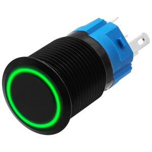 ProRide Metalen Pulsschakelaar 220V OFF-(ON) - 16mm - Momentschakelaar - Spatwaterdicht - LED Indicatie Groen